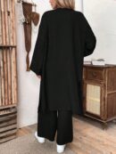 Conjunto Casual de Abrigo Largo y Pantalón Ancho de Lino