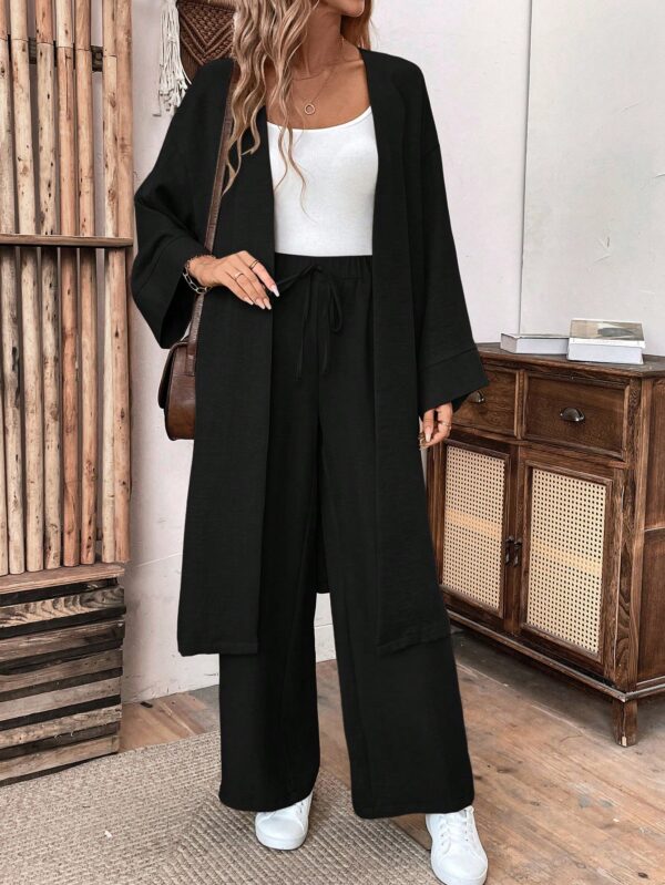 Conjunto Casual de Abrigo Largo y Pantalón Ancho de Lino - Image 3