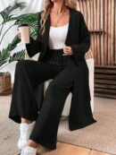 Conjunto Casual de Abrigo Largo y Pantalón Ancho de Lino