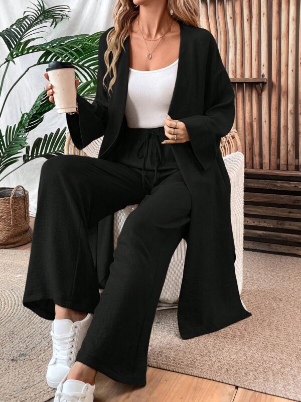 Conjunto Casual de Abrigo Largo y Pantalón Ancho de Lino - Image 5