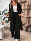 Conjunto Casual de Abrigo Largo y Pantalón Ancho de Lino