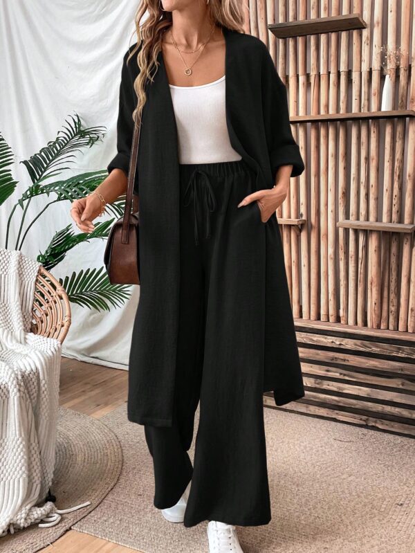 Conjunto Casual de Abrigo Largo y Pantalón Ancho de Lino - Image 6