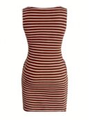 Vestido con Rayas Tejido Sin Mangas Cuello Redondo