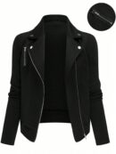Chaqueta Moto Casual con Cierre y Solapa Texturada