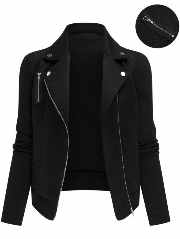 Chaqueta Moto Casual con Cierre y Solapa Texturada - Image 7