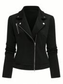 Chaqueta Moto Casual con Cierre y Solapa Texturada