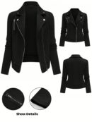 Chaqueta Moto Casual con Cierre y Solapa Texturada