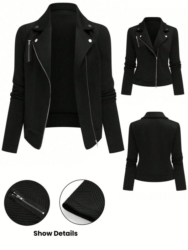 Chaqueta Moto Casual con Cierre y Solapa Texturada