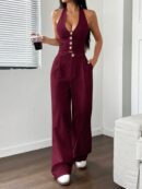 Set de 2 Piezas Boho: Chaleco con Lazo al Cuello y Pantalón Recto