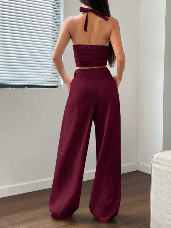 Set de 2 Piezas Boho: Chaleco con Lazo al Cuello y Pantalón Recto - Image 14