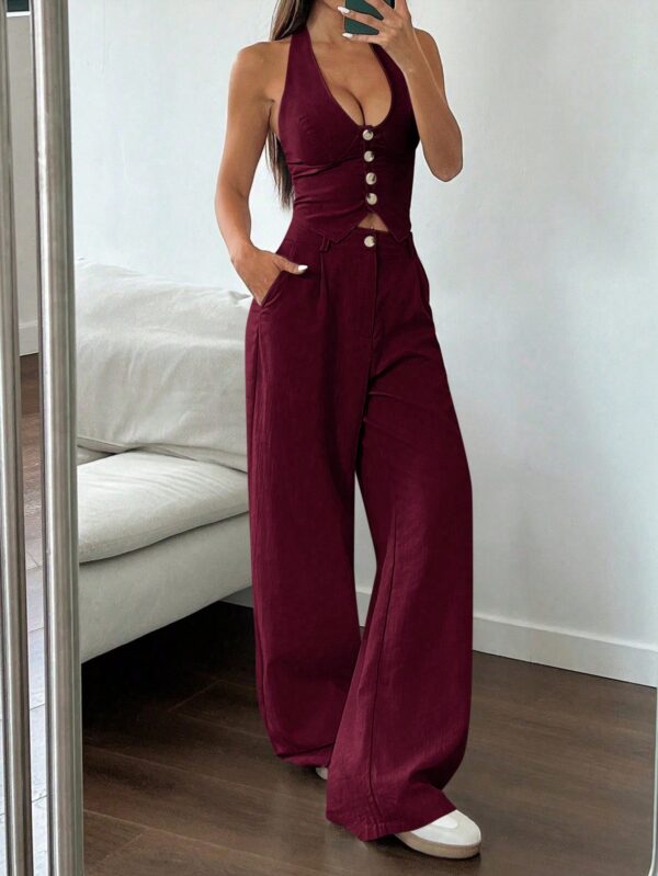 Set de 2 Piezas Boho: Chaleco con Lazo al Cuello y Pantalón Recto - Image 16