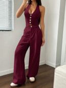 Set de 2 Piezas Boho: Chaleco con Lazo al Cuello y Pantalón Recto