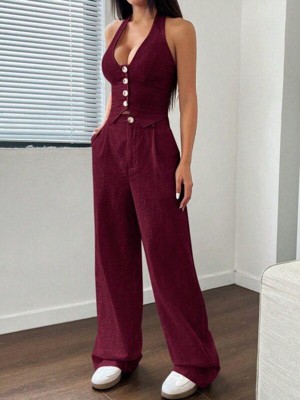 Set de 2 Piezas Boho: Chaleco con Lazo al Cuello y Pantalón Recto - Image 18