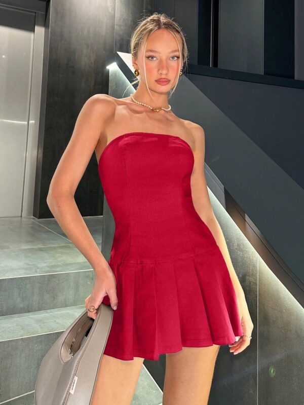 Vestido Pleated sin Tirantes en Colores Sólidos - Image 18