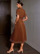 Vestido Camisero Casual Manga Corta con Cuello y Cinturón