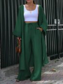 Conjunto Casual de Abrigo Largo y Pantalón Ancho de Lino
