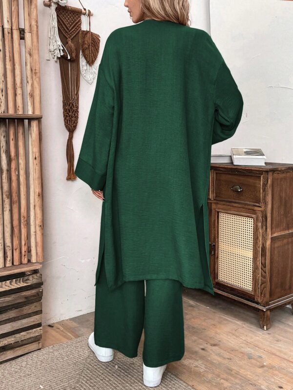 Conjunto Casual de Abrigo Largo y Pantalón Ancho de Lino - Image 70