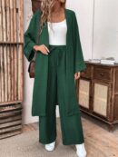 Conjunto Casual de Abrigo Largo y Pantalón Ancho de Lino