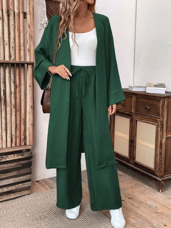 Conjunto Casual de Abrigo Largo y Pantalón Ancho de Lino - Image 72