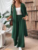 Conjunto Casual de Abrigo Largo y Pantalón Ancho de Lino