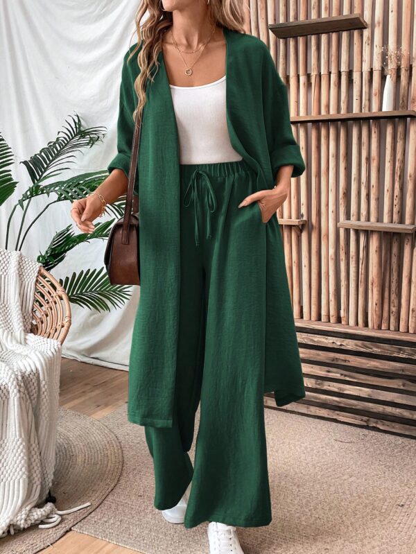 Conjunto Casual de Abrigo Largo y Pantalón Ancho de Lino - Image 73