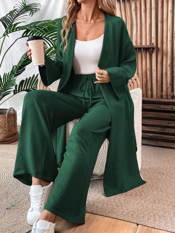 Conjunto Casual de Abrigo Largo y Pantalón Ancho de Lino - Image 74