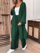 Conjunto Casual de Abrigo Largo y Pantalón Ancho de Lino