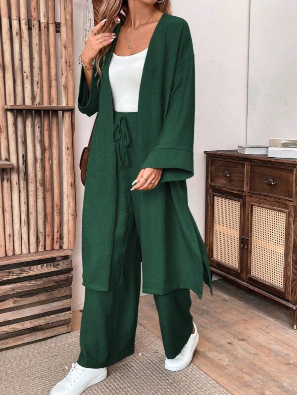 Conjunto Casual de Abrigo Largo y Pantalón Ancho de Lino - Image 75