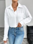 Camisa Casual Manga Larga con Bolsillo y Hombros Caídos