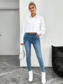 Camisa Casual Manga Larga con Bolsillo y Hombros Caídos