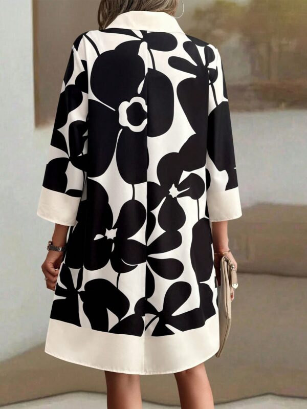 Vestido Camisero Estampado de Manga Larga con Cuello Abotonado - Image 2
