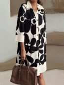 Vestido Camisero Estampado de Manga Larga con Cuello Abotonado
