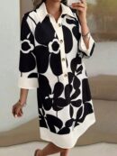 Vestido Camisero Estampado de Manga Larga con Cuello Abotonado