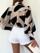 Camisa Estampada Multicolor de Manga Larga para Uso Diario