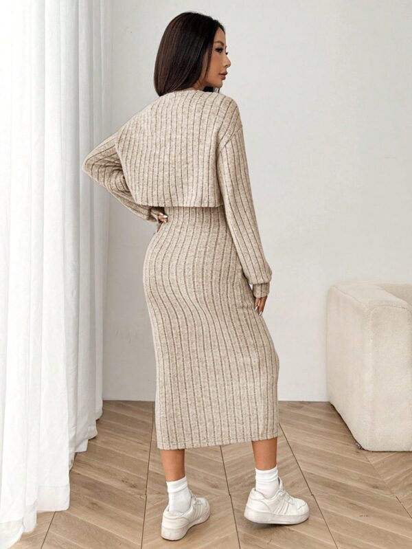 Conjunto Otoñal de Chaqueta y Vestido Midi Ajustado de Punto - Image 20