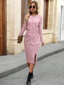 Vestido Midi Bodycon con Patrón de Corazones y Manga Larga