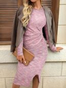Vestido Midi Bodycon con Patrón de Corazones y Manga Larga