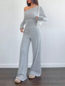 Conjunto Casual de Invierno Asimétrico 2 Piezas: Camiseta y Pantalón Ancho