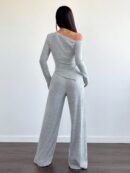 Conjunto Casual de Invierno Asimétrico 2 Piezas: Camiseta y Pantalón Ancho