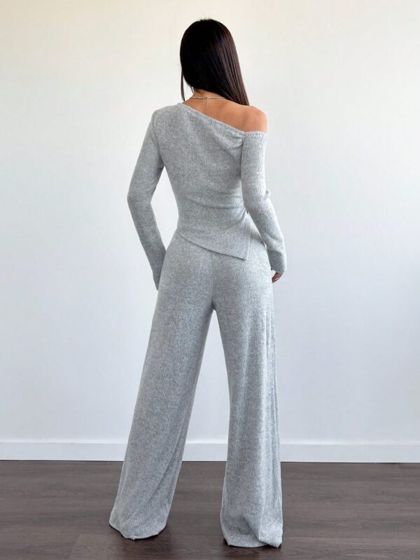 Conjunto Casual de Invierno Asimétrico 2 Piezas: Camiseta y Pantalón Ancho - Image 8