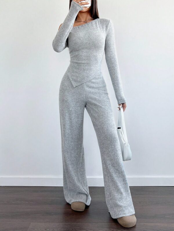 Conjunto Casual de Invierno Asimétrico 2 Piezas: Camiseta y Pantalón Ancho - Image 9