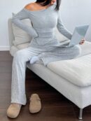 Conjunto Casual de Invierno Asimétrico 2 Piezas: Camiseta y Pantalón Ancho