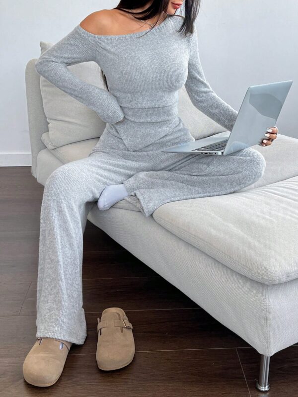 Conjunto Casual de Invierno Asimétrico 2 Piezas: Camiseta y Pantalón Ancho - Image 10