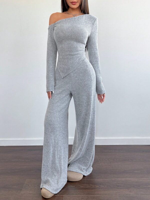 Conjunto Casual de Invierno Asimétrico 2 Piezas: Camiseta y Pantalón Ancho - Image 11