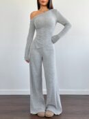 Conjunto Casual de Invierno Asimétrico 2 Piezas: Camiseta y Pantalón Ancho