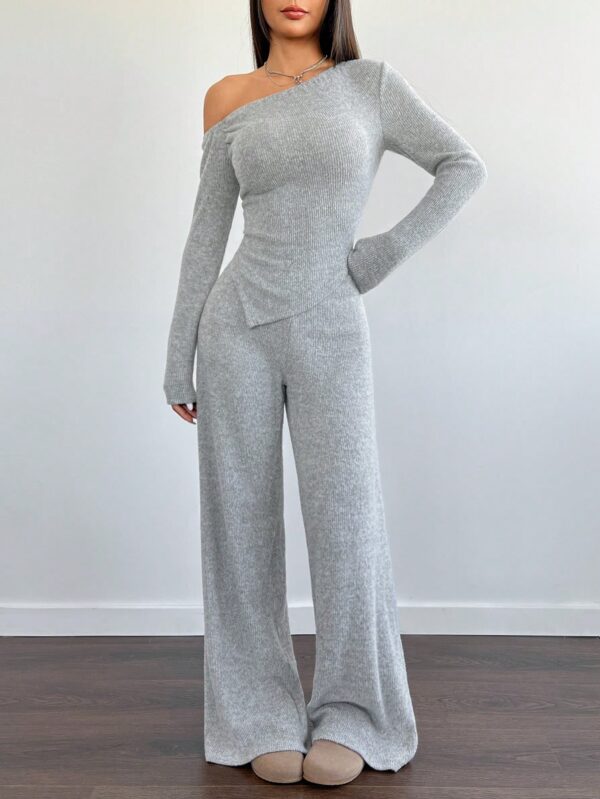 Conjunto Casual de Invierno Asimétrico 2 Piezas: Camiseta y Pantalón Ancho - Image 7