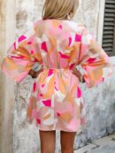 Vestido Boho con Escote en V, Mangas Murciélago y Cinturón