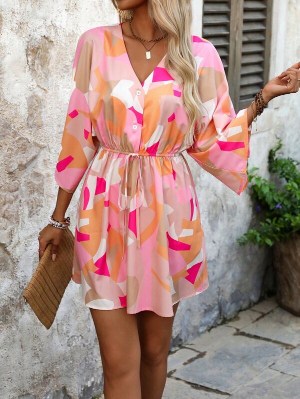 Vestido Boho con Escote en V, Mangas Murciélago y Cinturón - Image 11