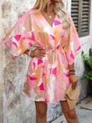 Vestido Boho con Escote en V, Mangas Murciélago y Cinturón
