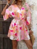 Vestido Boho con Escote en V, Mangas Murciélago y Cinturón